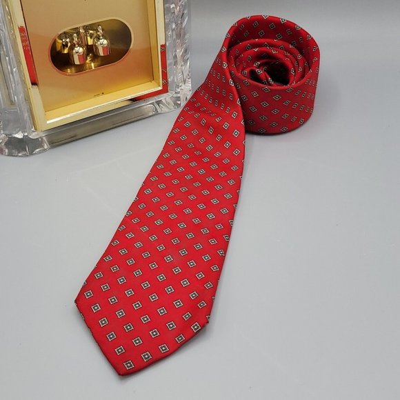 Tattersall Classic Silk Red Diamond Print Made in USA Tie #E - Picture 1 of 5